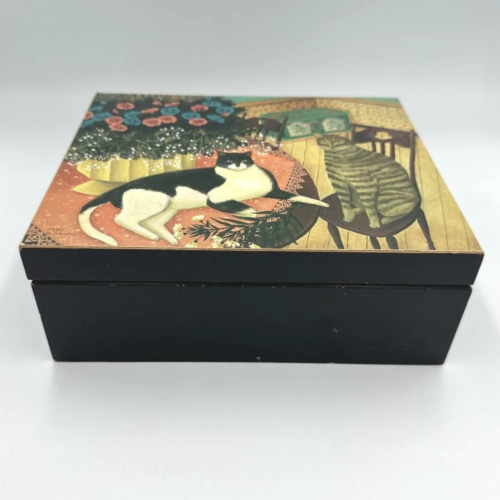 Signed Vintage 1980 K Michiko Musical Jewelry Box Cats Memory Song‎ Japan B352/A